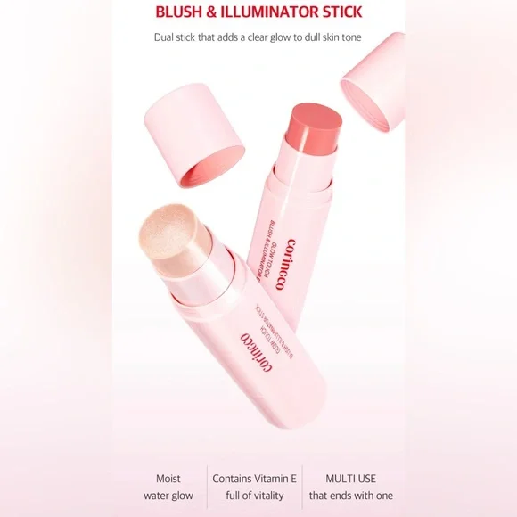 BNIB Coringco Kbeauty Glow Touch Blush & Illuminator Stick - Rosy Pink - Picture 5 of 12